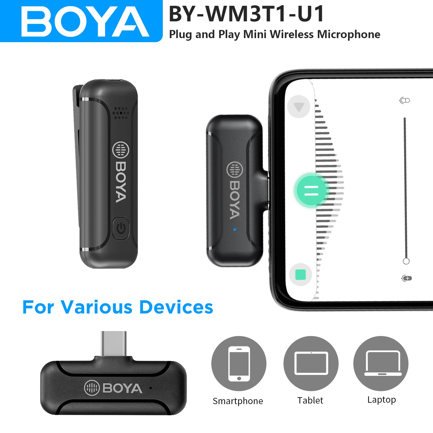 BOYA BY-WM3T1-U Wireless Lavalier Lapel Microphone for Android PC Computer USB-C Devices Audio Video Recording Mic Youtube Vlog