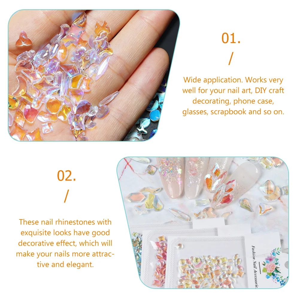 3 Beutel Harz-Nagel-Strasssteine mit flacher Rückseite, Nagelkunst-Charm, DIY-Nägel-Dekoration, glitzernde Edelsteine, Kristalle, Strasssteine für Nägel
