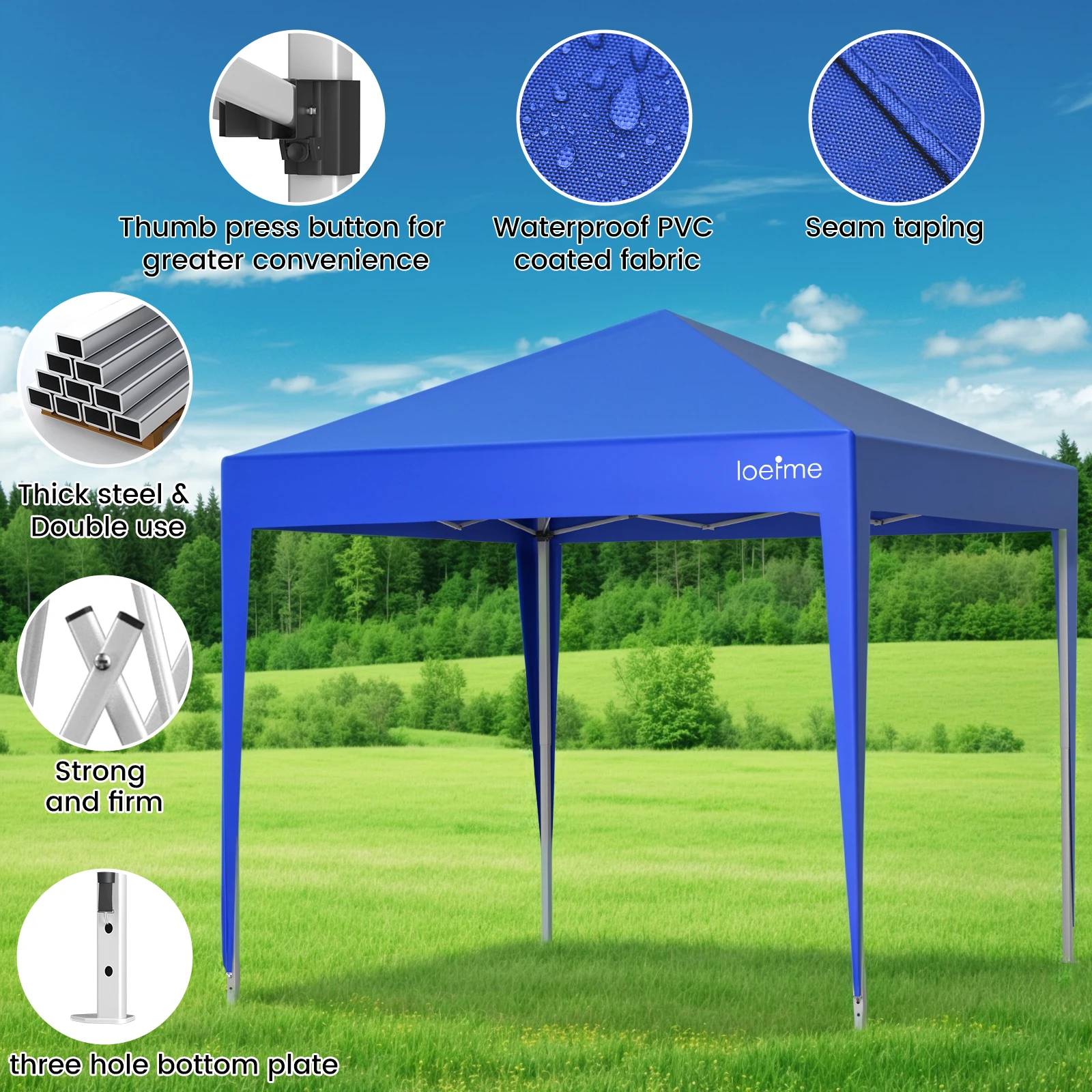 LOEFME Outdoor Tent Garden Gazebo 210D Oxford Camping Beach Canopy Shelter Waterproof UV Sun Protection Family Awning 2.5x2.5m