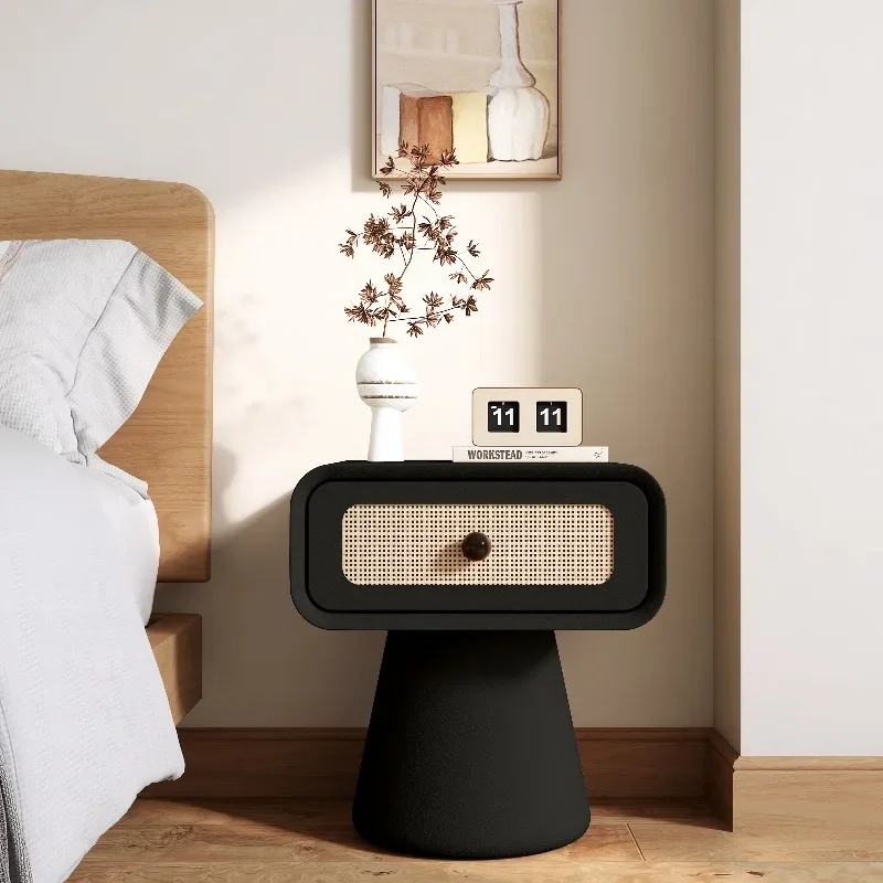 Woven Rattan Nightstand Mid-Century Modern Bedside Table Solid Wood  Living Room Sofa Side Cabinet Creative Storage New Arrivals