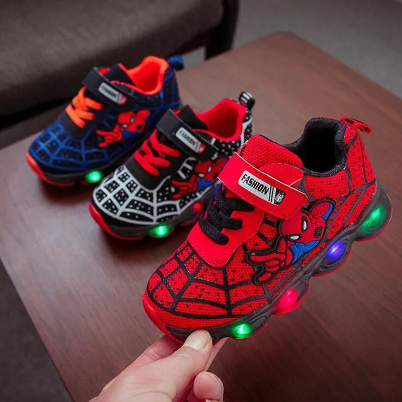 

New Sueprhero Led Mesh Sneakers Girls Boys Kids Luminous Glowing Sneakers Shoes for Boys Girls Lighted Led Baby Children Shoes