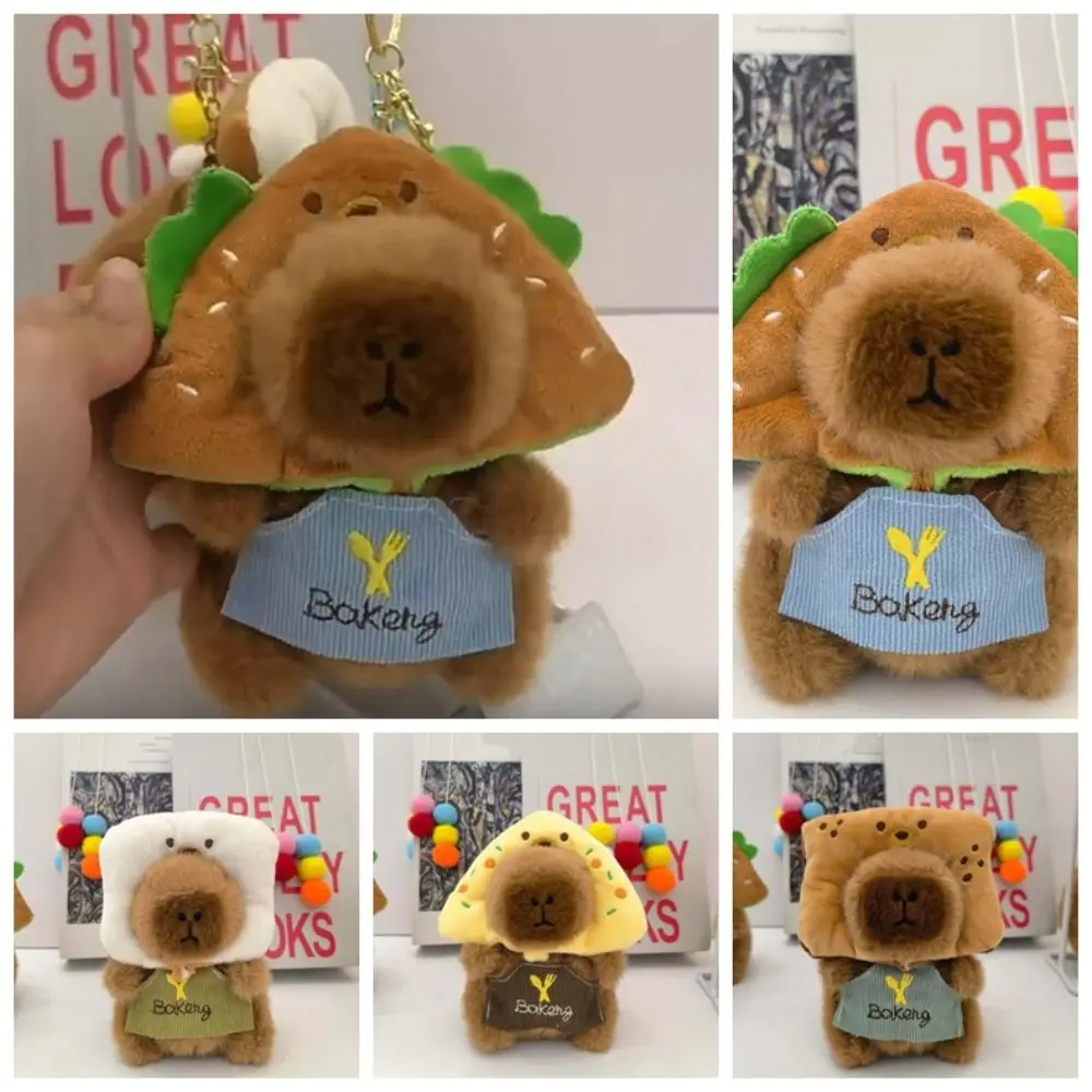 

Kawaii Soft Baking Capybara Key Ring Funny Cartoon Doughnut Animal Pendant PP Cotton Bread Plush Doll Keychain Daily