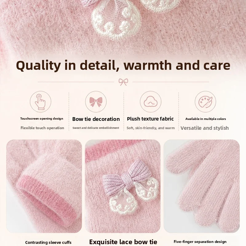 Thickened Fleece Women's Knitted Gloves Touchscreen Compatible Cycling Warm Winter Woolen Mittens Fall And Winter Collection