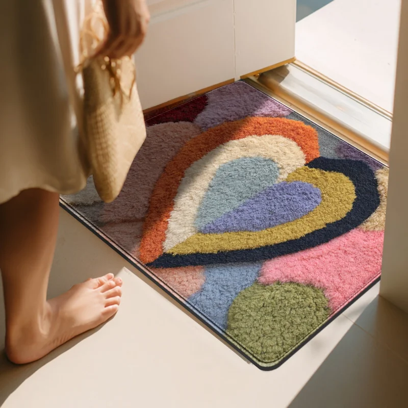 

VIKAMA Bohemian Colorful Heart-Shaped Carpet Is Suitable For Indoor Outdoor Entrance Bathroom Living Room Bedroom Decor