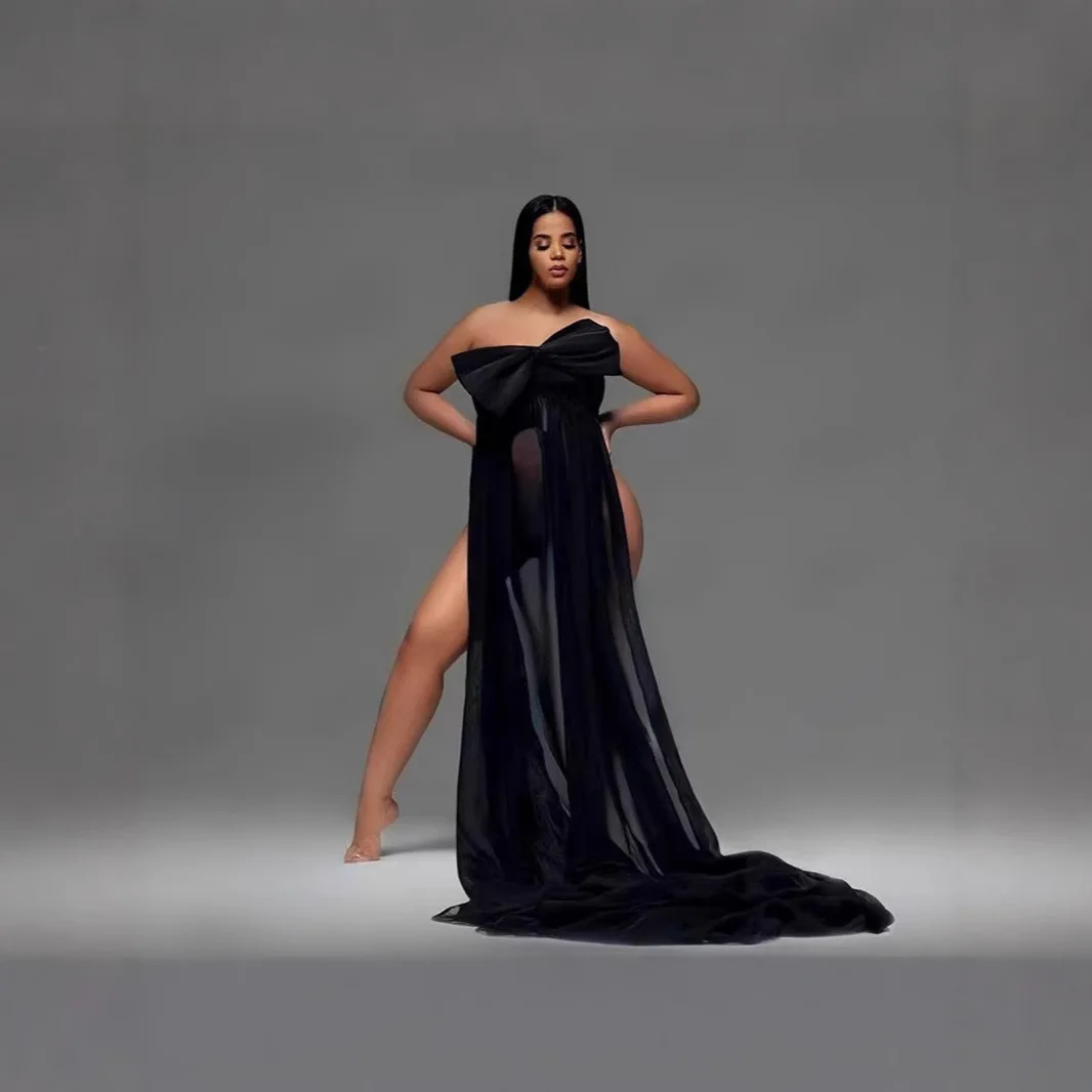 Maternity Dress Photoshoot  See Through Photoshoot Dresses Black Sexy Pregnant Women Floor-length Maxi Baby Show Gowns Dresses