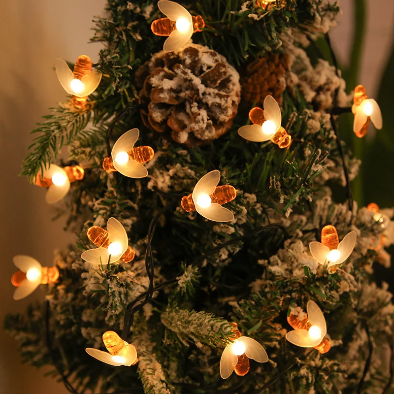 New Solar Powered Cute Honey Bee Led String Fairy Light Bee Outdoor Garden Fence Patio Christmas Garland Lights 8 Modes