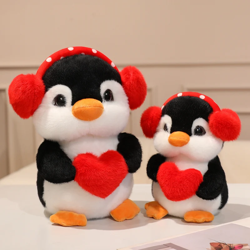 Love Penguin Soft Stuffed Plush Toys Valentine's Day Red Heart Headset Hug Heart Cute Penguin Dolls Gifts For Girl Wedding Decor