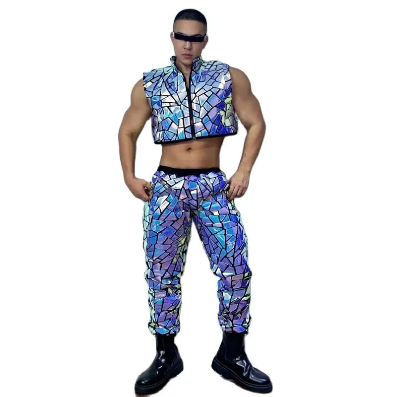 Muscle Man Bunte Spiegel Pole Dance Kleidung Männer Sexy Gogo Tänzerin Kostüme Bar Nachtclub Dj Ds Jazz Dance Outfit XS8534