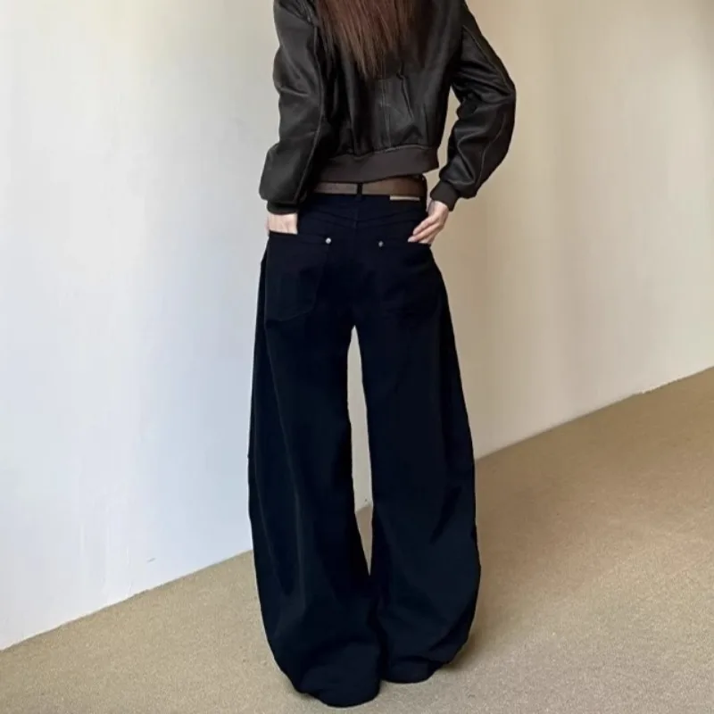 Maillard Style Wide Leg Curved Jeans for Women New Autumn and Winter American Retro Loose Casual Pants
