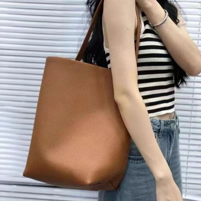 

Soft Leather Shoulder Bags Minimalism Women Bucket Bag Elegant French Style Lady Large Tote Bag Luxury Casual Daily Purses