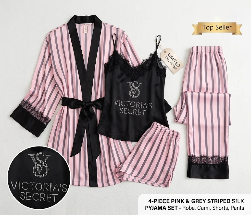 New Victoria's Secret Sexy Womens Nightwear Underwear Ice Silk Pajamas Set Robe Lace Trim Homewear Ladies Sleepwear Chemise