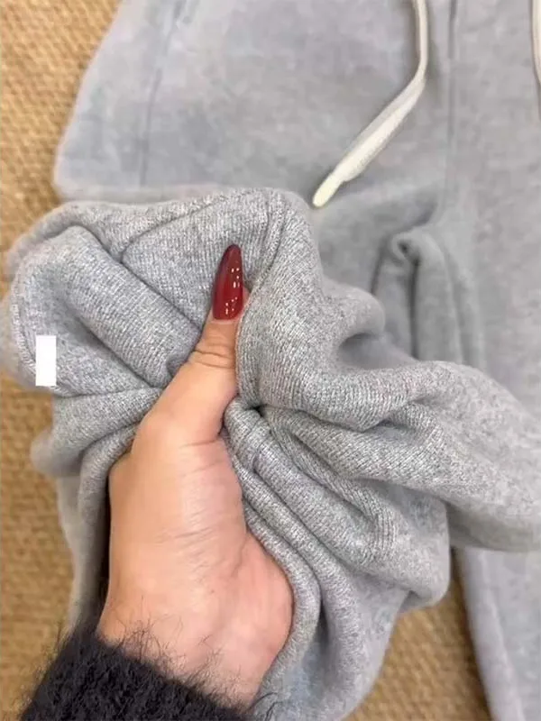 Calças de Moletom Femininas Quentes com Forro, Estilo Casual, Perna Larga, Cintura Alta, Fibra de Poliéster