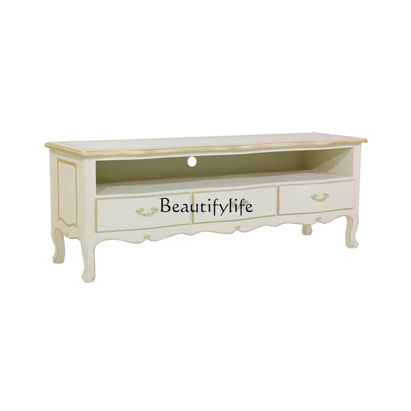 

European light luxury TV cabinet American painted all solid wood French side cabinet living room
