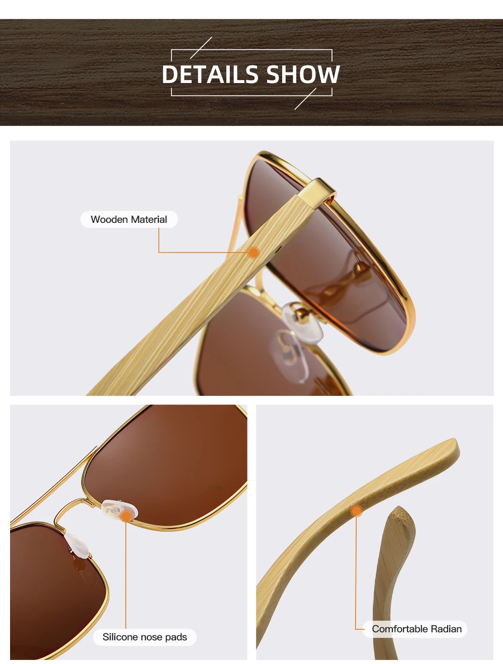 GM Fashion Retro Metallische Eckige Sonnenbrille für Damen und Herren Luxus Designer Marken Beliebte Fahrer-Sonnenbrille aus Bambus und Holz – Detail 4