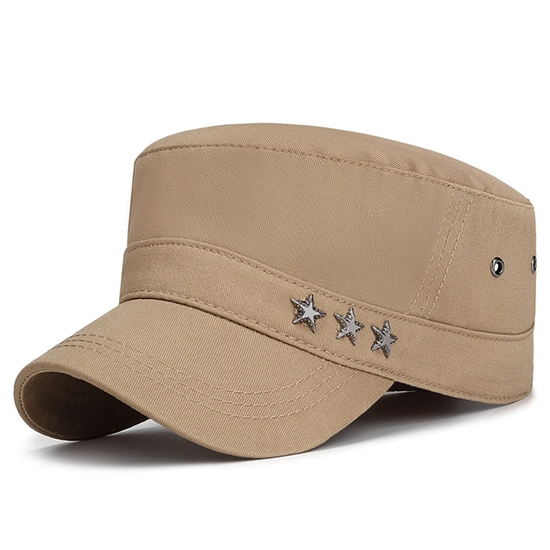 Gorra militar con etiqueta de estrella para hombre, gorro plano de algodón clásico a la moda, protección solar al aire libre, informal, estilo Retro