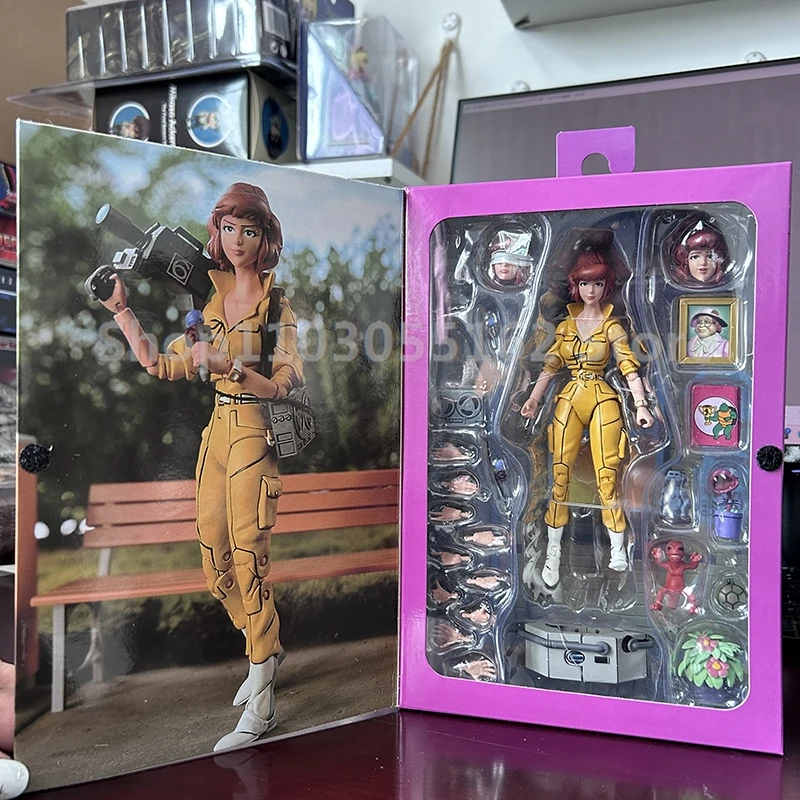 NECA Michelangelo Mummy Raphael Frankenstein April O\'Neil Figure Yellow Clothes Female Reporter Version 2.0 Action Figure Toys