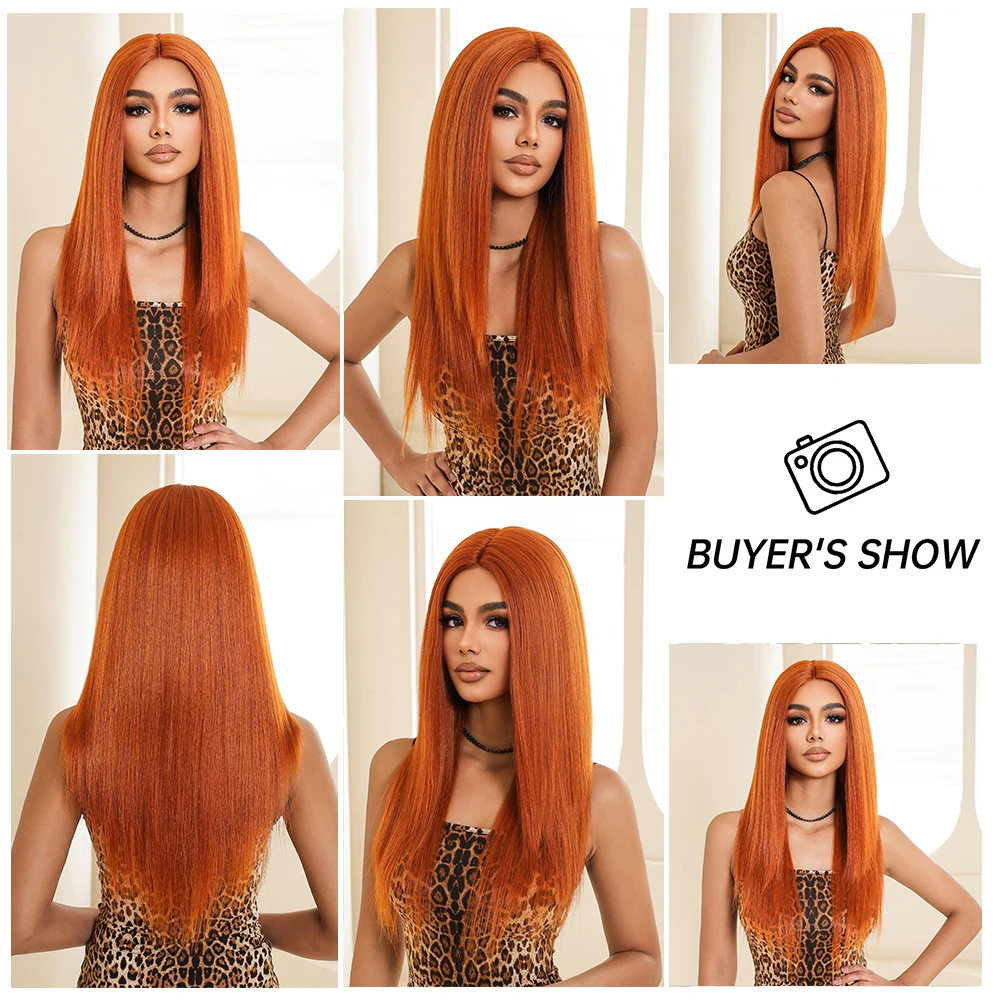 Long Straight Lace Frontal Synthetic Wigs Light Orange Wigs Layered Hair Transparent Lace Wig for Afro Women Brazilian Daily Use