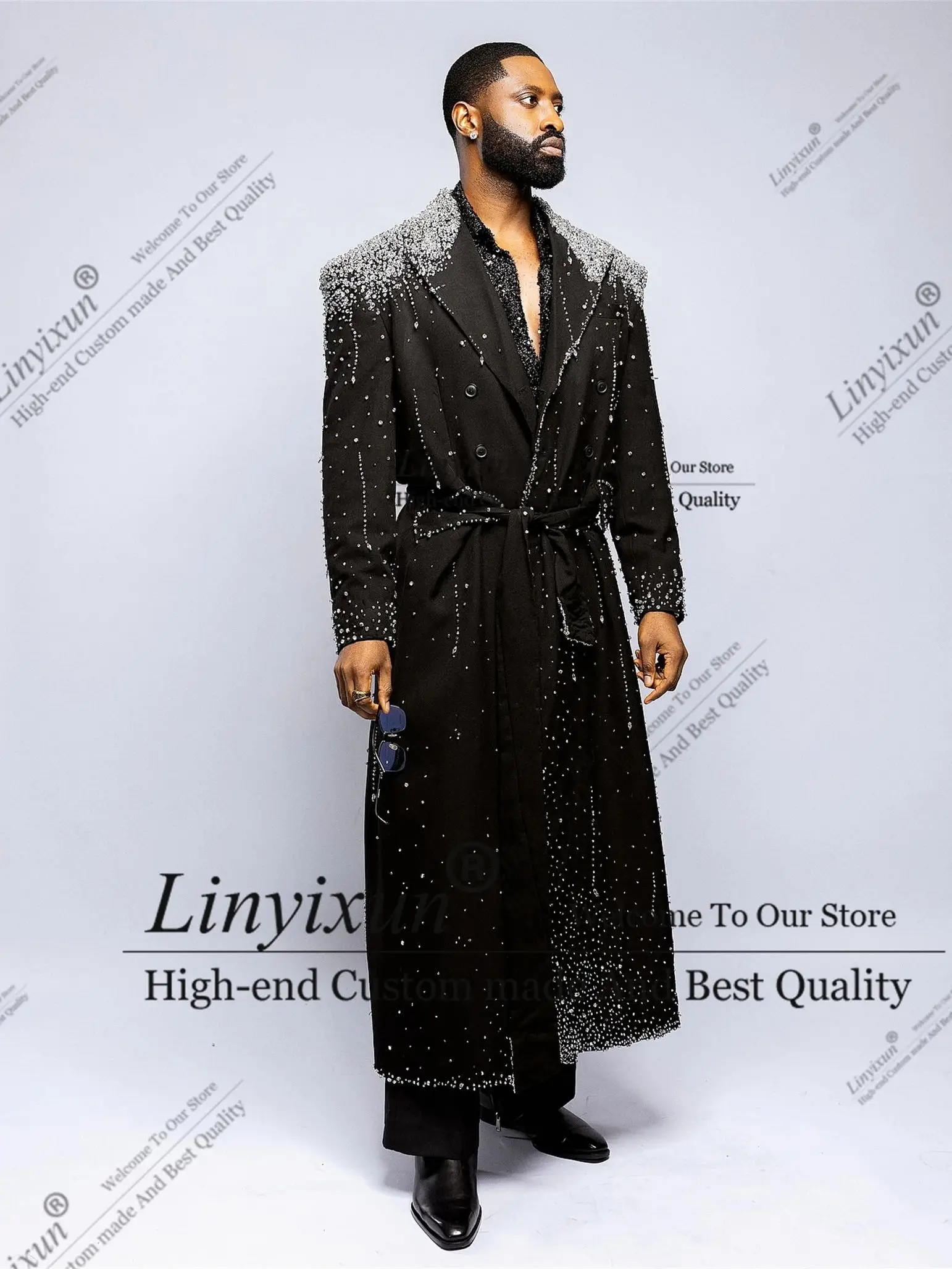 Design Version Long Coat Luxury Men Suits Peaked Lapel Groom Wedding Tuxedos 1 Pieces Male Prom Blazers Slim trajes para hombre