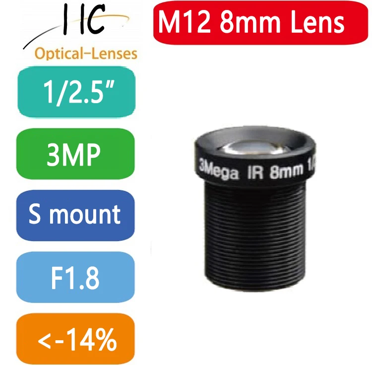 3 MegaPixel M12-Mount 8mm 1/2.5'' format board lens F1.8 fixed Iris FA/Machine Vision lens CCTV lens