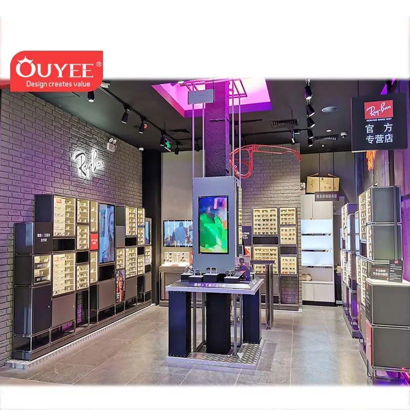 Customized-Ouyee display showcase optical store display furniture cabinet eyewear display racks sunglasses shop