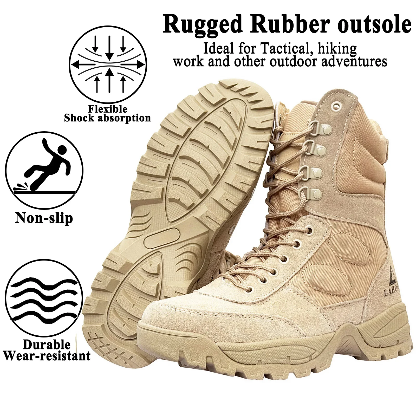 LAHORS® Brand Lightweight Cowhide Leather Tactical Boots Men's Boots Desert Combat Boots Outdoor Hiking Boots Ankle Shoes Men