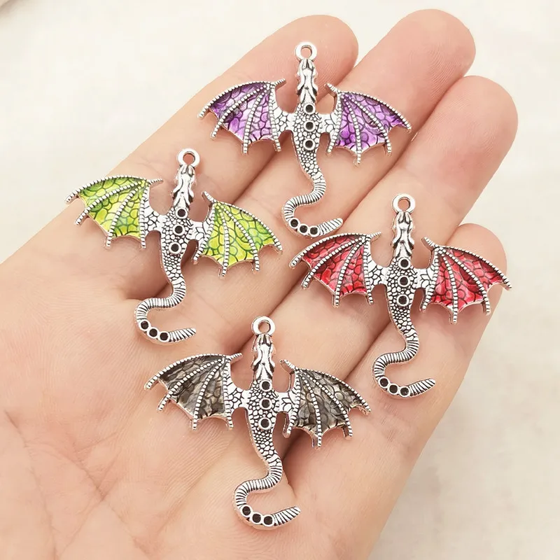 10pcs 41*38mm Gothic Hiphop Fly Dragon Charms Enamel Dragon Pendants Designer Charms Fit Jewelry Making DIY Jewelry Findings