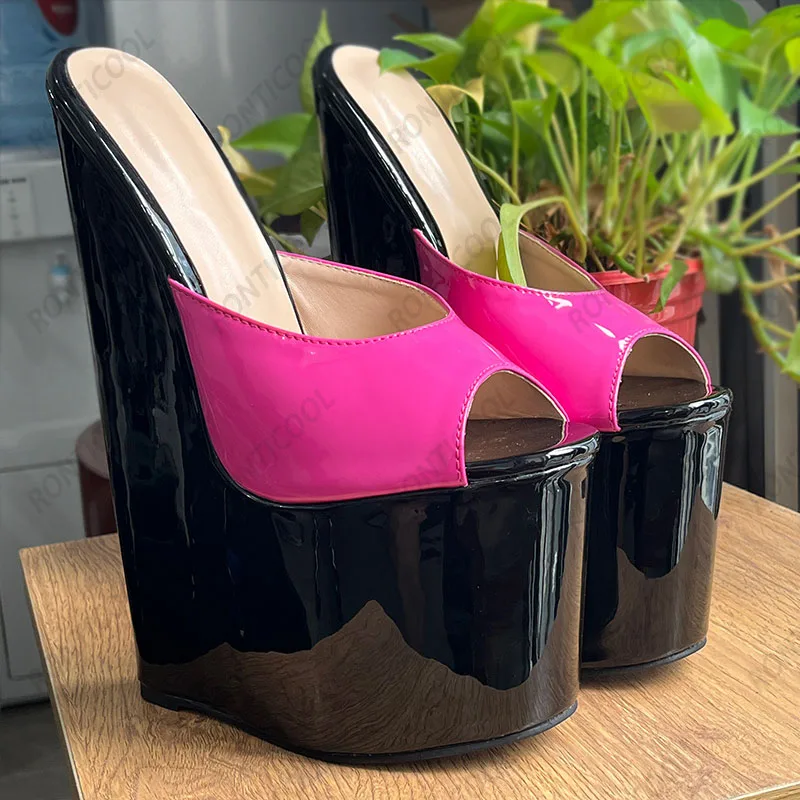 Ronticool Handmade Women Platform Sandals Ultra High Wedges Heels Round Toe Gorgeous Fuchsia Shoes Ladies US Plus Size 5-15