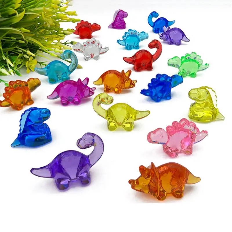 Juguete de dinosaurios acrílicos de 12 piezas para niños, juguetes de gemas acrílicas DIY, juguetes de decoración de animales coloridos para fiestas, manualidades de dinosaurios