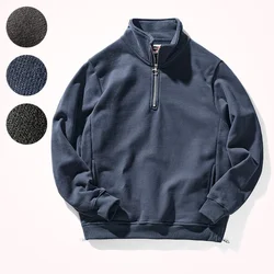 Half-zip High-necked Austrian Fleece Sweater Men's Autumn and Winter Japanese Vintage Solid Collar Loose and Versatile Sports