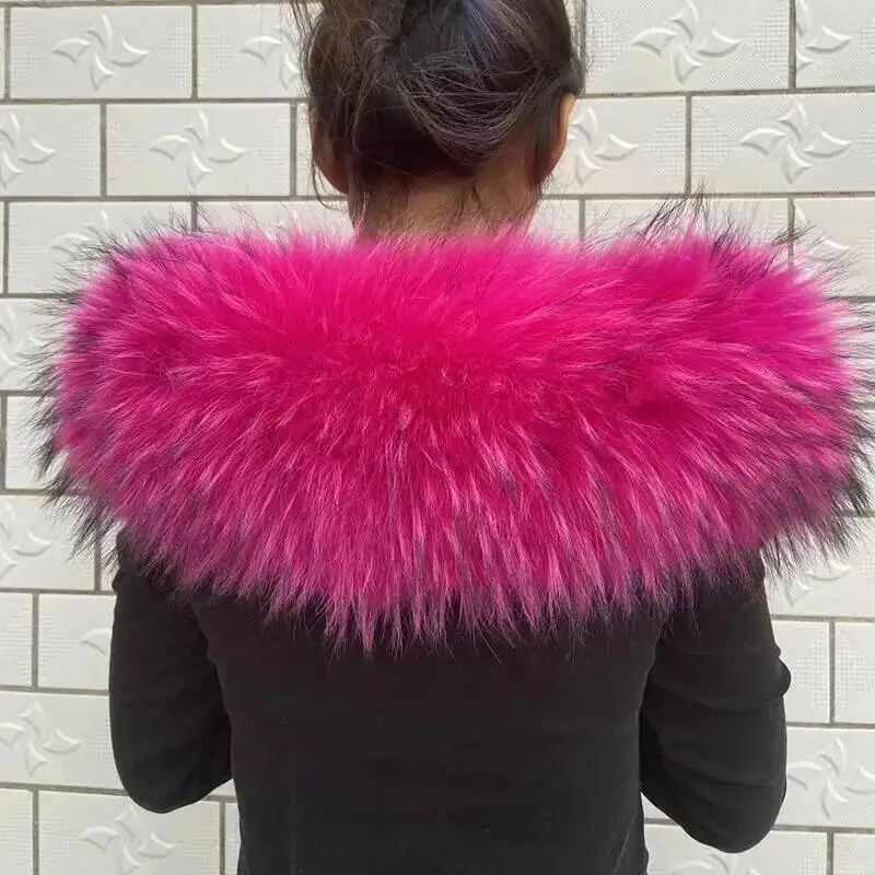 

Luxury Large Raccoon Fur Scarf Women Men Parkas Down Jacket Hood Decor Real Fur Collar Winter Neck Warmer Furry Scarves Shawls