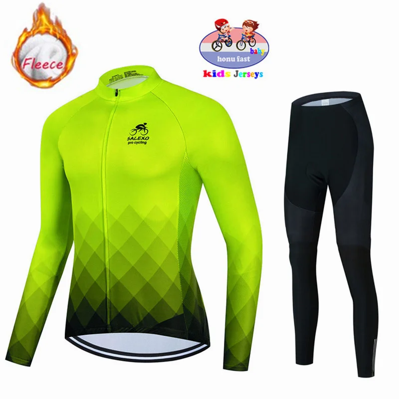 Kids Winter Thermal Fleece Cycling Jersey Set Bicycle Boys Cycling Clothes Warm Bike Children Cycling Clothing Suit MTB Maillot