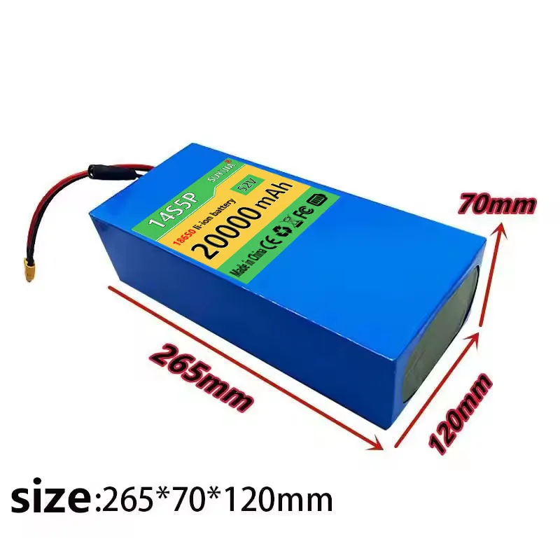 Batterie Au Lithium Pour Vélo 18650 Équipée D'une Protection BMS 52V 14S5P 20000mAh +Free Charger