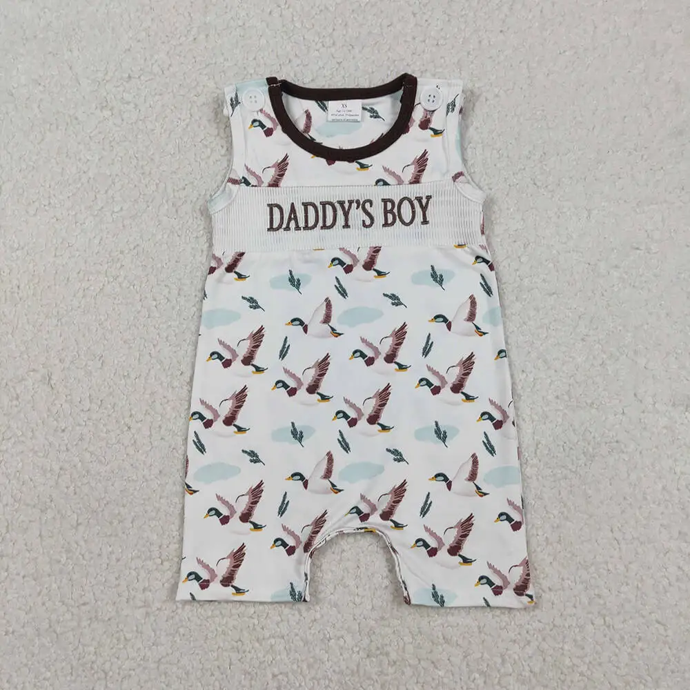 

Smocked 'Daddy's Boy' Baby Sleeveless Ducks Hunting Short Rompers for Infants Boys Comfortable Breathable Rompers