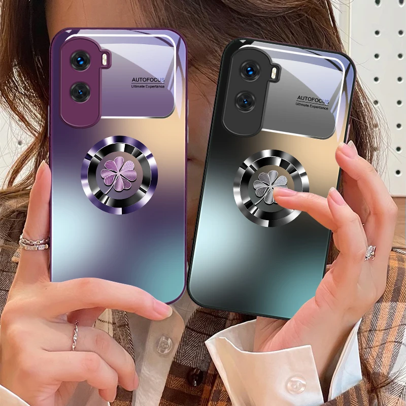 Gradient Flowers For Honor 200 90 8X 9X Pro Lite P50 P40 Nova 10 11i P60 Magic4 6 Mate 20 50 Tempered Glass Phone Case