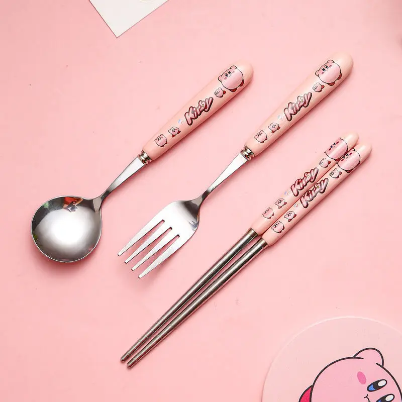 

Kawaii Kirby Anime Kirby Household Creative Ceramic Tableware Fork Spoon Chopsticks Children Fruit Fork Rice Spoon Chopsticks