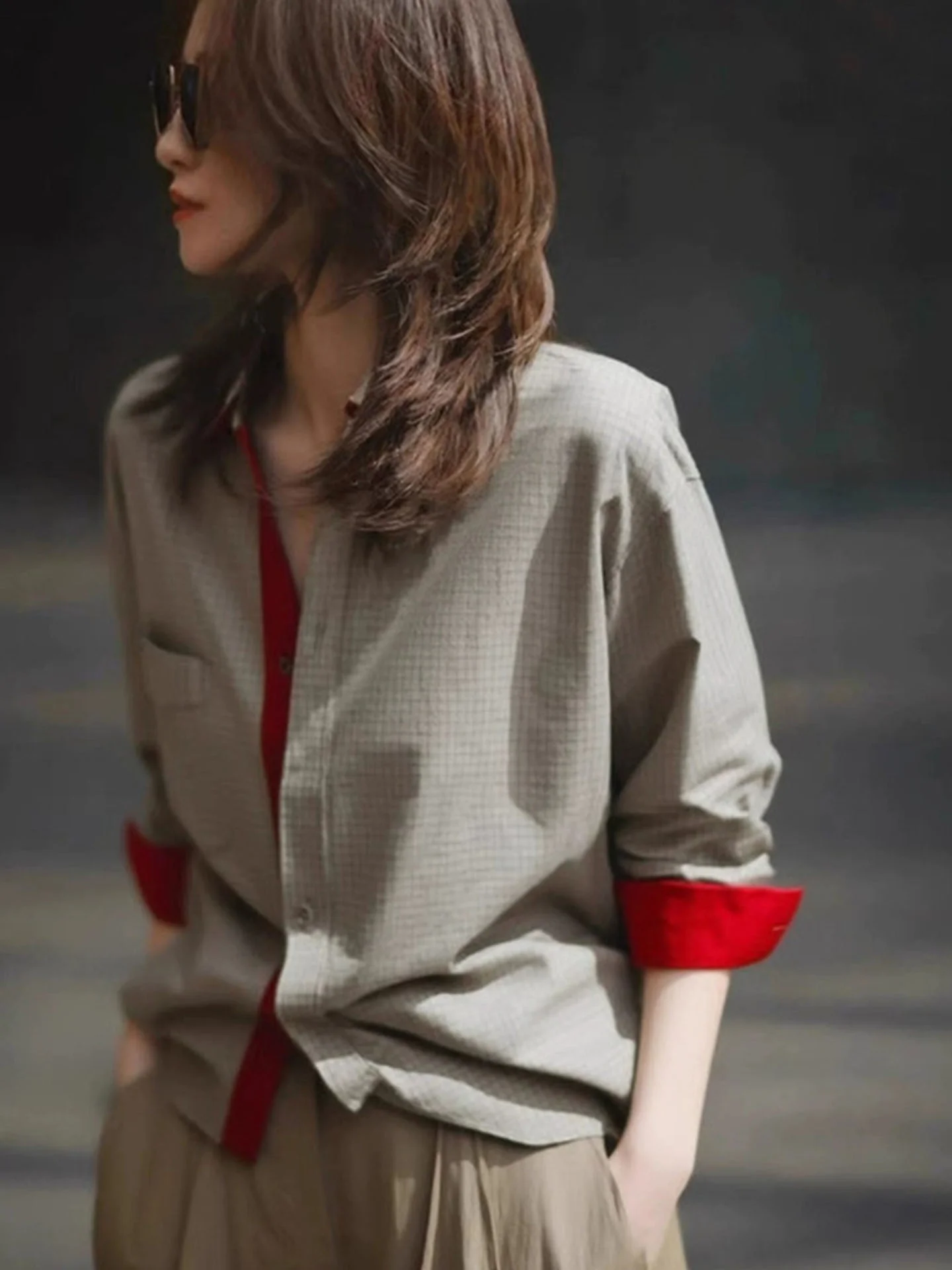 

Ele Long Sve Women's irt Faionable Color Blo Design Premium Quali Korean Sle Commute Wear Moisture ng