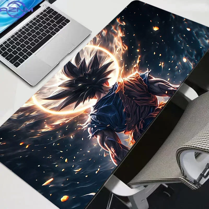 Anime Red and Blue Energy Burst Character Large Mousepad, Rubber Base Extended Desk Mat with Stitched Edge, Non Slip Table Pad f