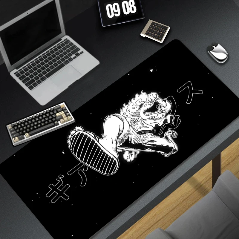 Mouse pad preto e branco para jogos, tapete de borracha luffy para mesa, antiderrapante, pc, laptop, peça única, acessórios de mesa para gamer