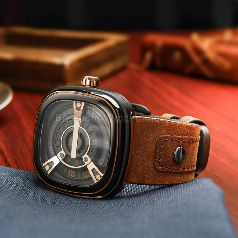 For SevenFriday P1/M1/M2/S2/Q2/03/02 Universal Watch Accessories 28mm Men's Metal Rivet Decorated Genuine Leather Watch Strap