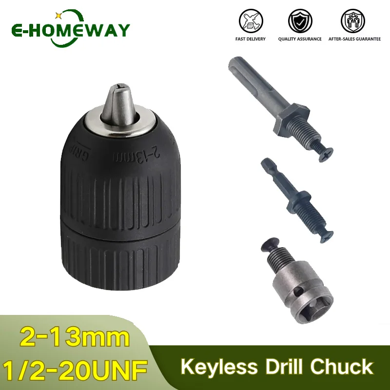 

Keyless Drill Chuck 2-13mm Capacity | 1/2"-20 UNF Quick Change Adapter | SDS to 1/4" Hex for Impact Driver & Drill Bits