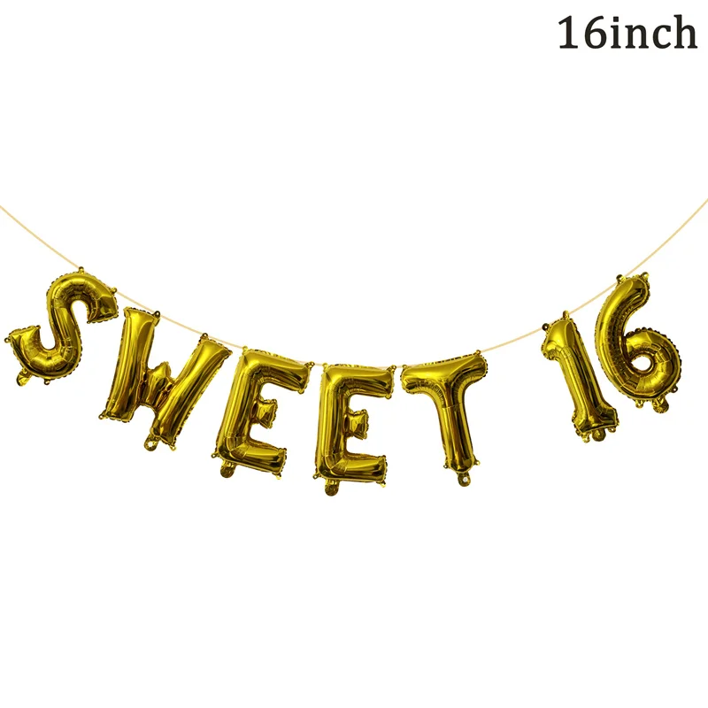 7Pcs 16inch Sweet 16 Letter Number Foil Balloons Boy Girl Sixteen Anniversary Party Air Globos 16th Birthday Party Decor Supplie