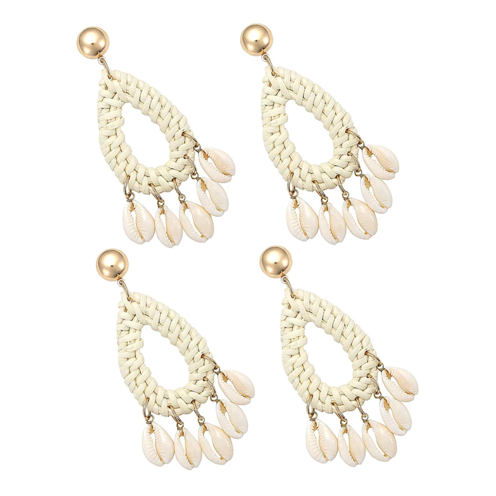 

Rattan Shell Earrings H made Woven Drop Vintage Teardrop Boho Dangle Hollow Large Statement Summer Lightweight Comfortable