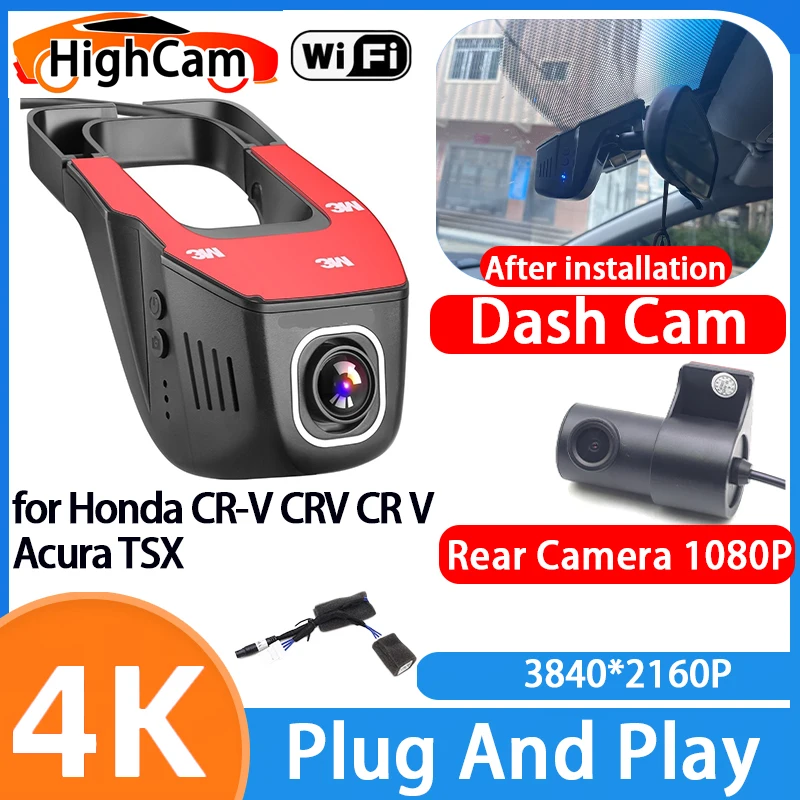HighCam for Honda CR-V CRV CR V Acura TSX 4K Wifi 2160P OEM Car DVR Video Recorder Dash Cam Front Rear Camera Plug and Play