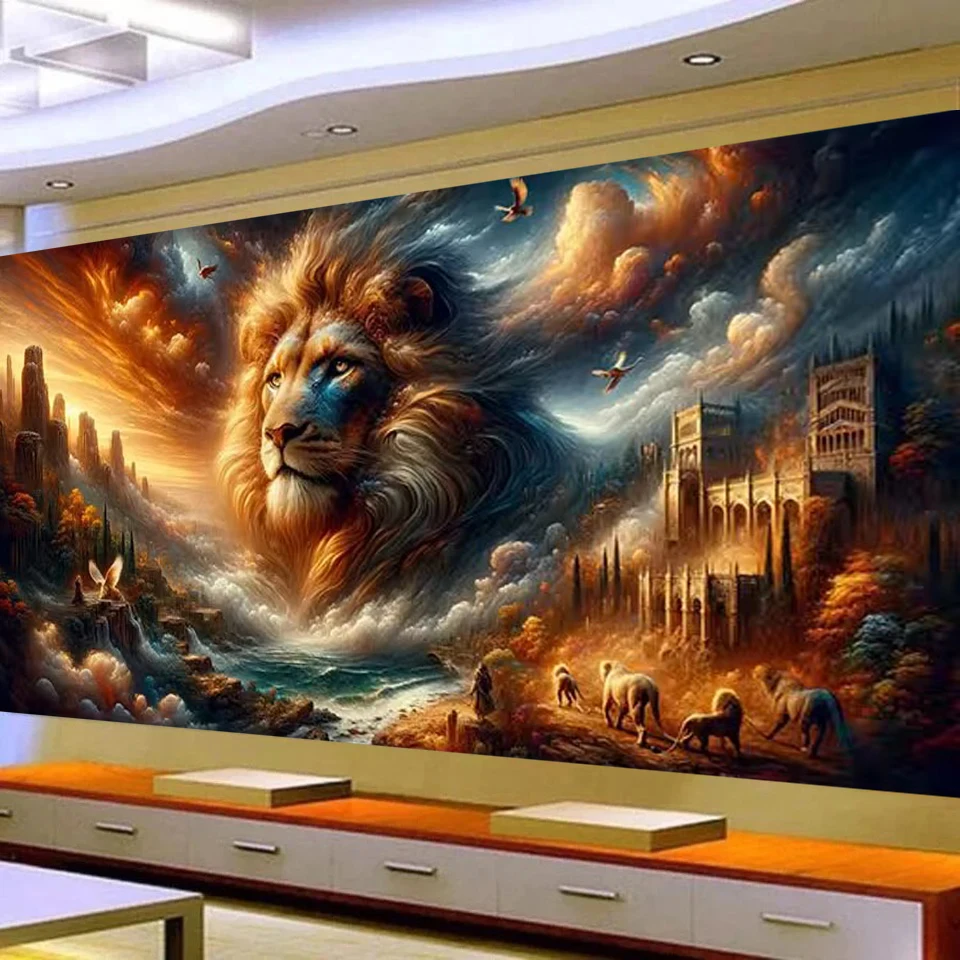 Mystical Fierce Tiger,Lion,Leopard Large 5D DIY Diamond Painting Cross Stitich Clouds Landscape Full Mosaic Diamond Embroidery