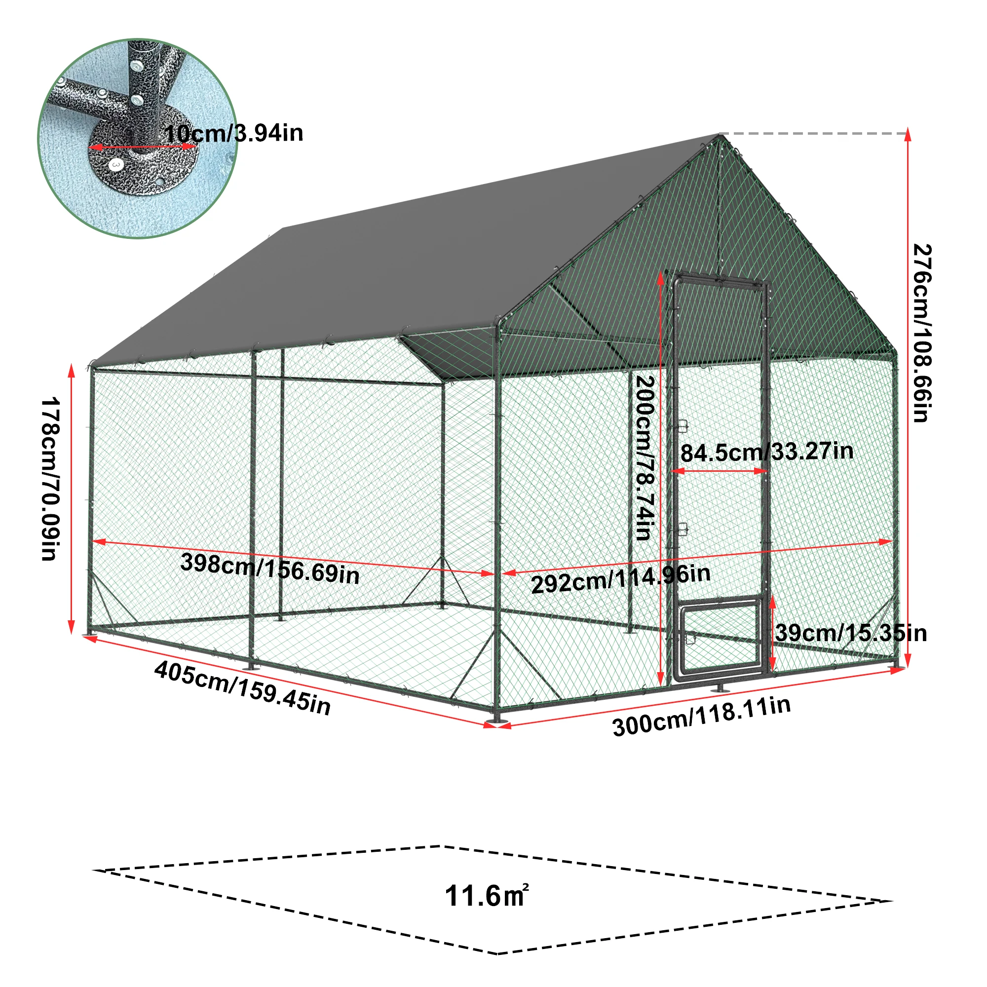 Grote Outdoor Upgrade Metalen Kippenhok Walk-in Gevogelte Run Pen Kooi Huisdier Eend Kippenhok met Nylon Net en Cover voor Werven