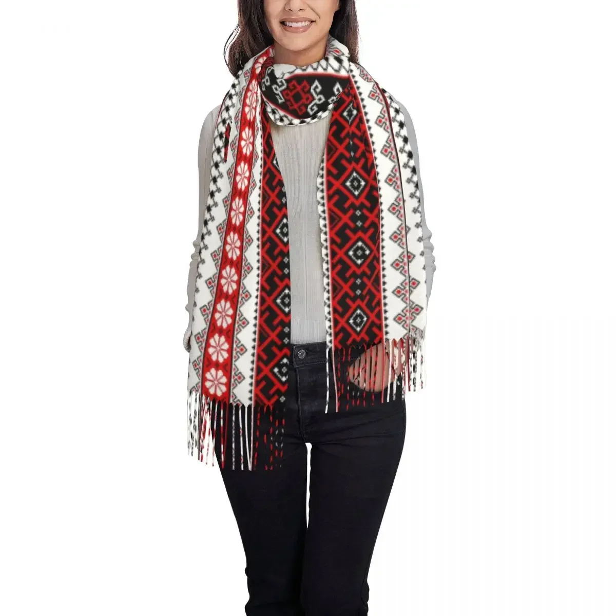 Embroidery Bright Color Vyshyvanka Leggings Scarf Wrap Long Winter Fall Warm Tassel Shawl Ethnic Scarves