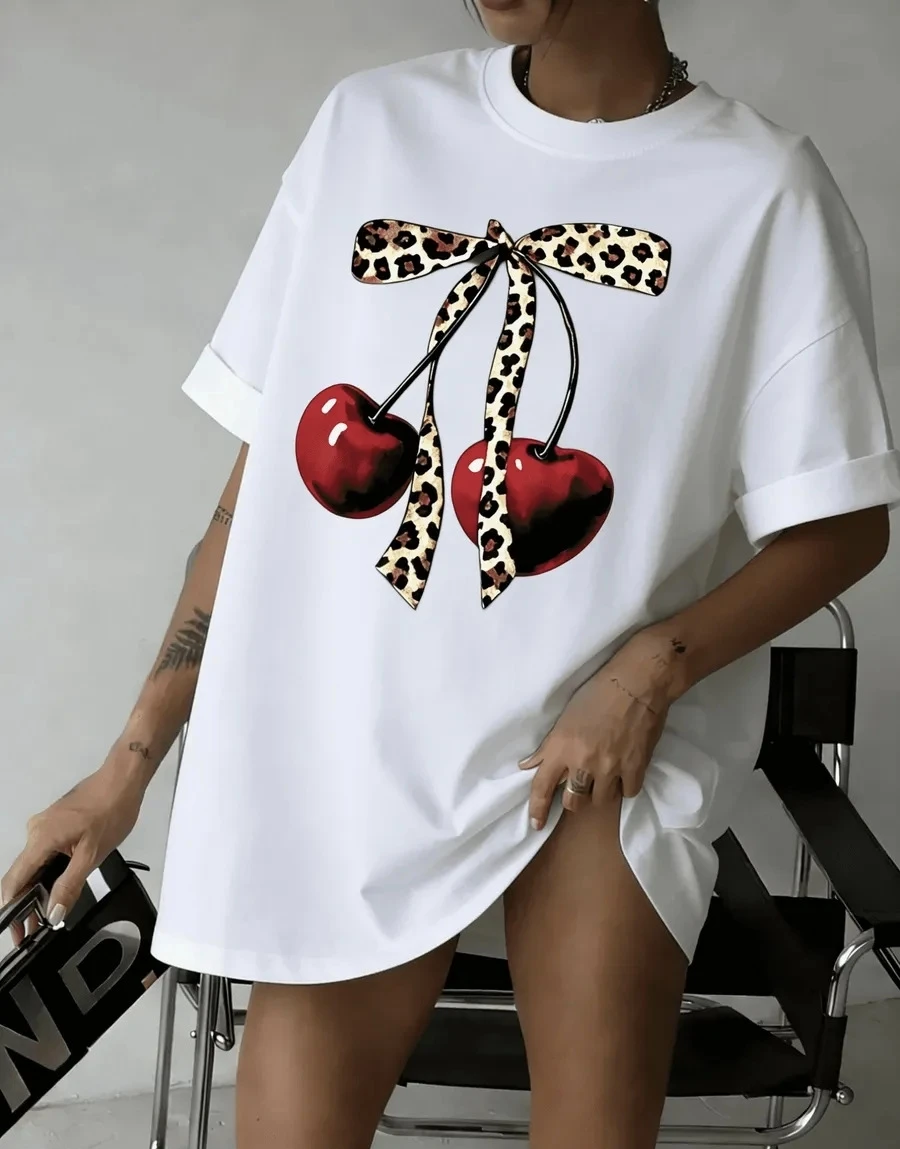 Fashionable Printed Loose Casual round Neck Short Sleeve T-shirt Women's Cotton Top Comfortable Breathable Sweat Absorbent