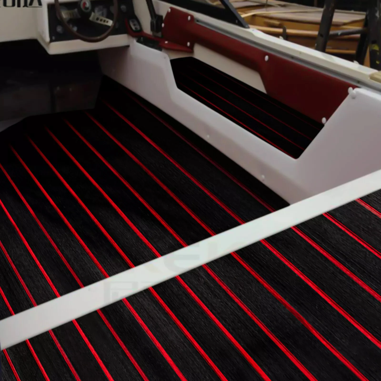

240x90cm EVA Mat - Black with Red Stripes, Durable for Home and Gym Use