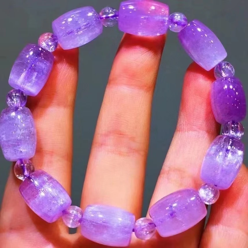 

Natural Purple Kunzite Quartz Clear Beads Bracelet 14.6x9.5mm Cat Eye Women Men Kunzite Rare Powerful Energy AAAAAA