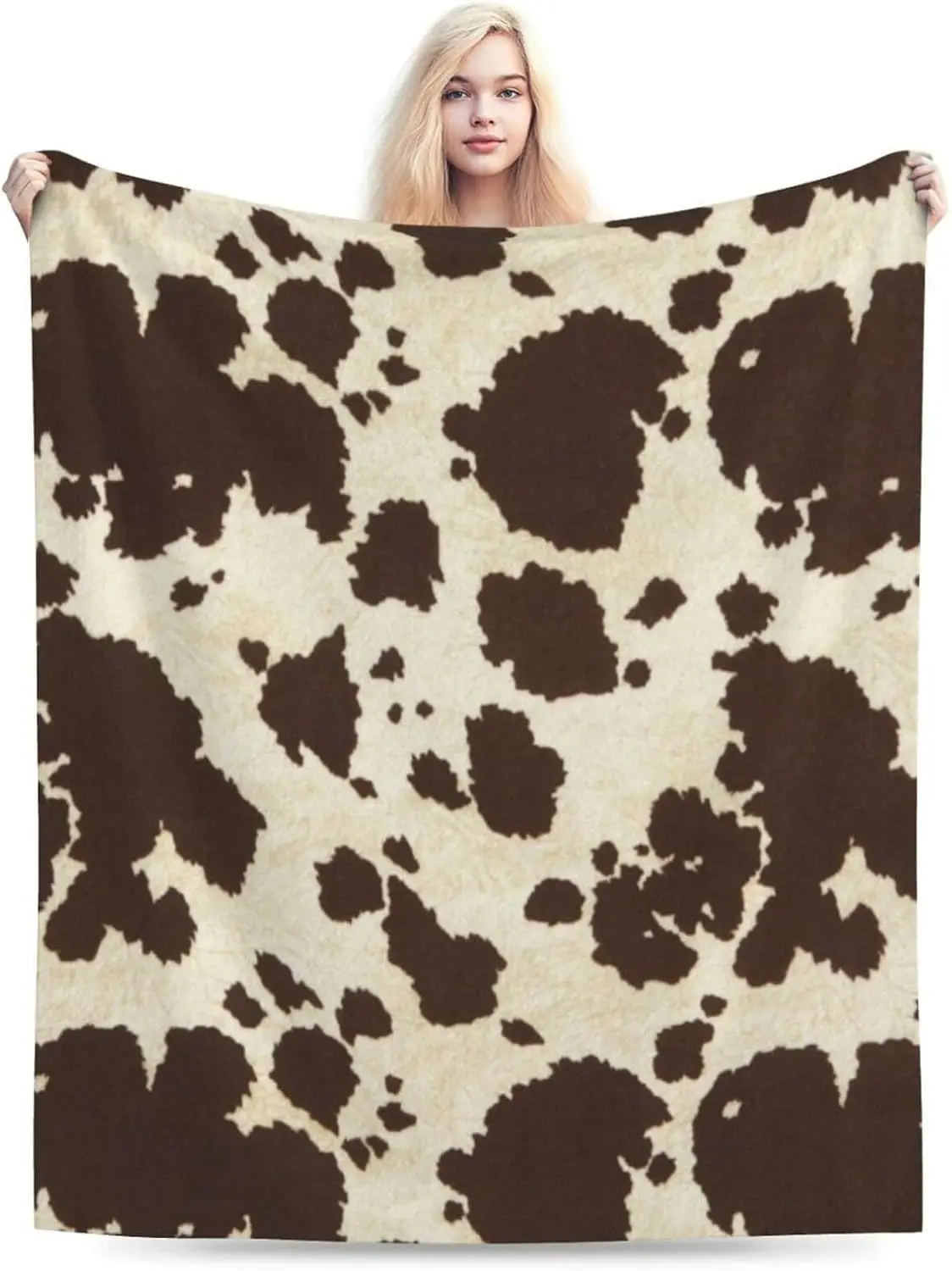 HGOD DESIGNS Manta de forro polar con estampado de piel de vaca marrón y blanco, ultra suave, acogedora, decorativa